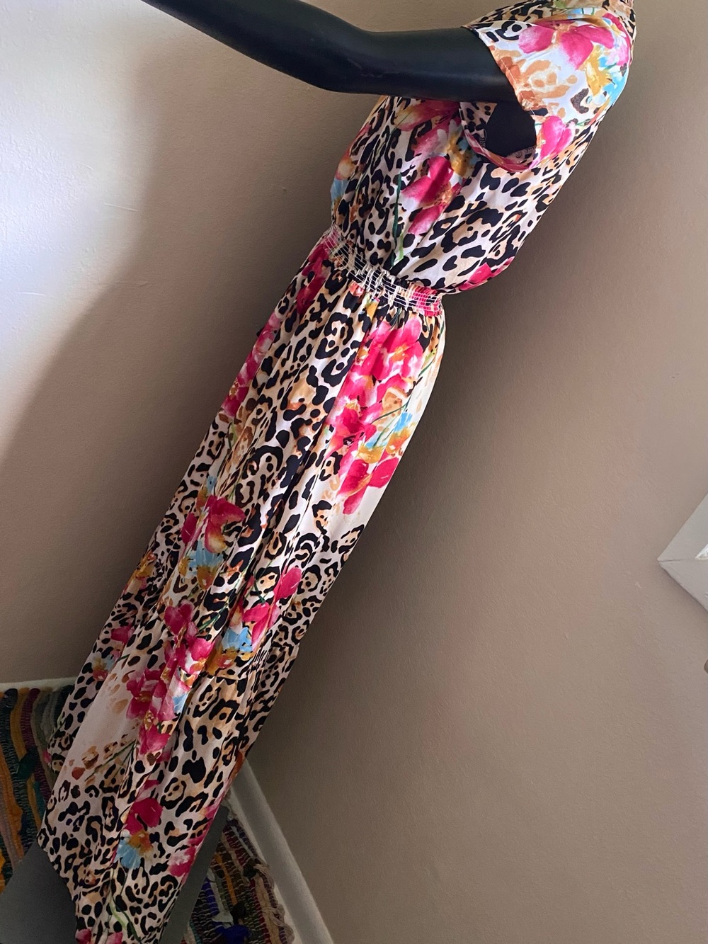 Gibson Pink Floral & Black Leopard Smocked Maxi Dress - Picture 6 of 11